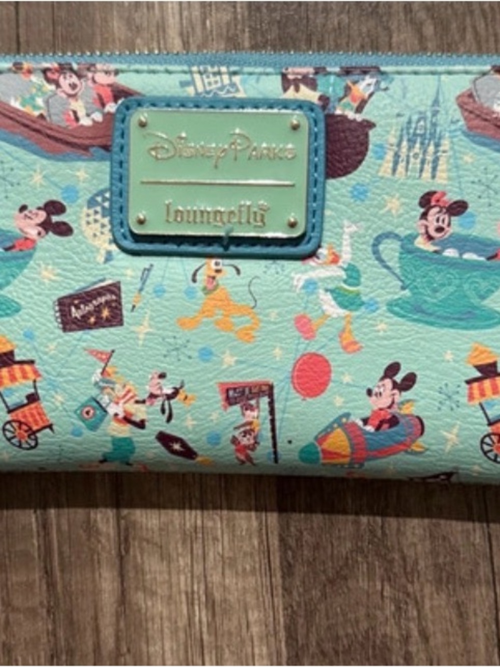 Loungefly Disney Parks Mint Mickey & Friends Patterned Zip Wallet